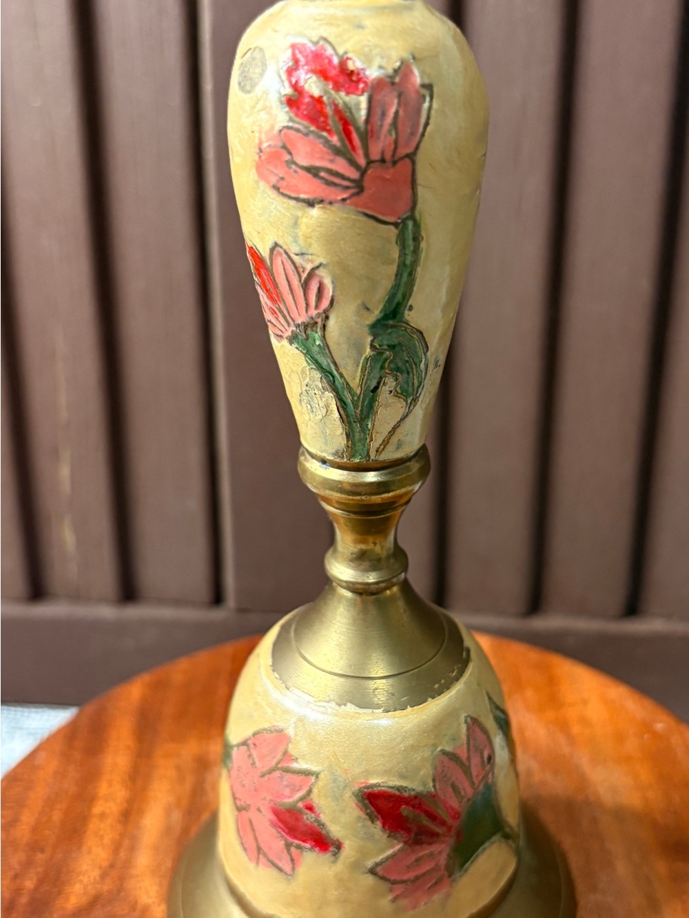 Vintage Brass 7” Floral Enamel Bell Made in India